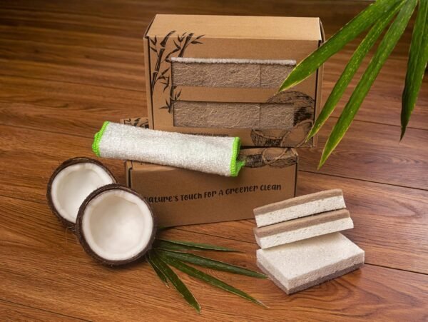 Natural Kitchen Sponge- Coconut Base Dish Sponge and Rayon derived from Bamboo Dishcloth Bundle- 12 Coconut Scrubbers & 4 Pieces Rayon derived from Bamboo Dishcloth- Kitchen Cleaning Essentials - Image 8