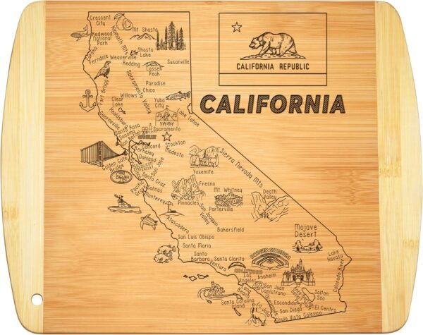 California State Gift Cutting Board, 11" x 8.5" - Decoration & Small Charcuterie Serving Board for Snacks - Perfect Home & Kitchen Gift Featuring California State Map - Bamboo Wood Serving Board