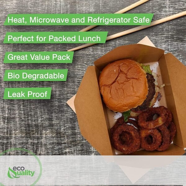 Take Out Food Containers 45 oz Kraft Brown Paper Take Out Boxes Microwaveable Leak Grease Resistant Containers - To Go Containers Restaurant, Catering, Food Truck - Recyclable Lunch Box #8 (50) - Image 3