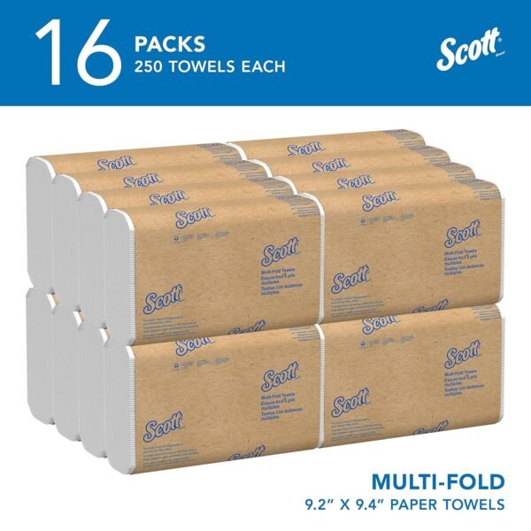 Scott® Professional Multifold Paper Towels, Bulk (01840), with Absorbency Pockets, 9.2" x 9.4" sheets, White, Compact Case for Easy Storage (250 Sheets/Pack, 16 Packs/Case, 4,000 Sheets/Case) - Image 2