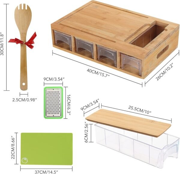 Bamboo Cutting Board With Containers and Mats for Quick Meal Prep. Sturdy and Multifunctional Chopping Board with Stackable Containers for Easy Storage. Great Gift for Cooking Enthusiast. - Image 6