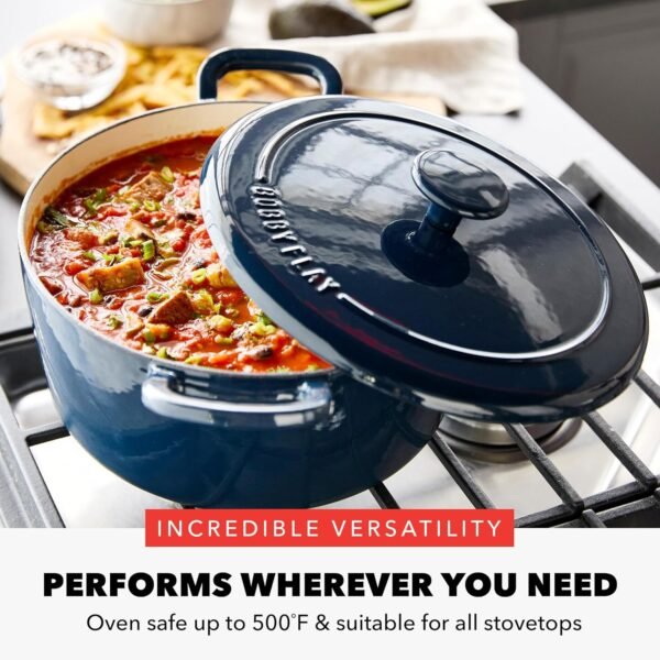 GreenPan x Bobby Flay 5.5QT Enameled Cast Iron Round Dutch Oven with Lid, Dual Handles, Oven Safe to 500F & Induction Suitable, Self Basting Lid, Ultra-Durable, Sear, Braising, Bread, Stews, Cobalt - Image 8
