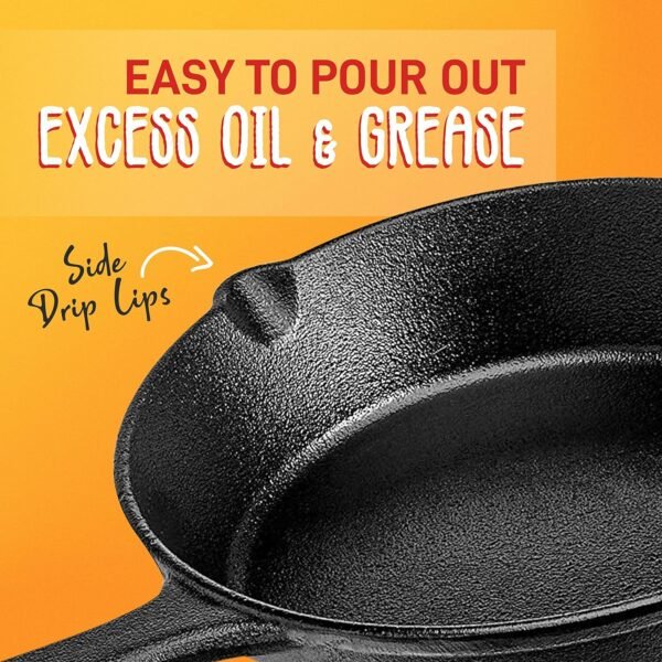 NutriChef 3pc Cast Iron Skillet Set - Nonstick Pans with Drip Spout, Silicone Handles, For All Cooktops - Image 3
