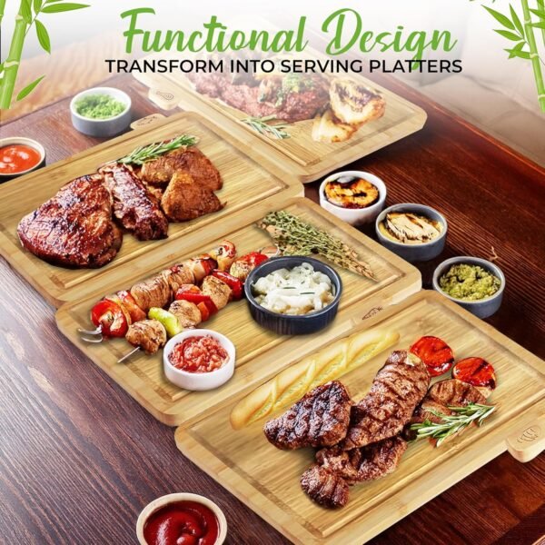 Premium Bamboo Cutting Board Set with Stand: Includes Bonus Meat Tenderizer and MultiKnife - Best Non-Toxic Cutting Boards, Best Kitchen Gift -I deal for Meat, Fish, Bread, Vegetables, and Fruits - Image 5