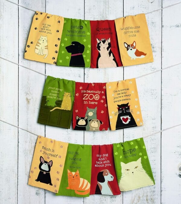 Primitives by Kathy Cotton Dish Towel Set - Dog Design, Kitchen/Bathroom Decor, Tea Towels, 28"x28" - Image 2