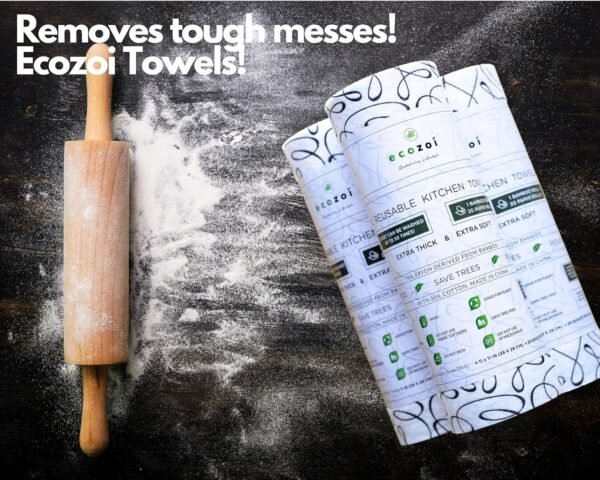 Bamboo Rayon Reusable Towels - 4 Pack | Equivalent to 80 Regular Rolls | 70% Rayon from Bamboo and 30% Cotton Kitchen Paper Rolls | 50 Times More Usage than Regular Paper Rolls - Image 5
