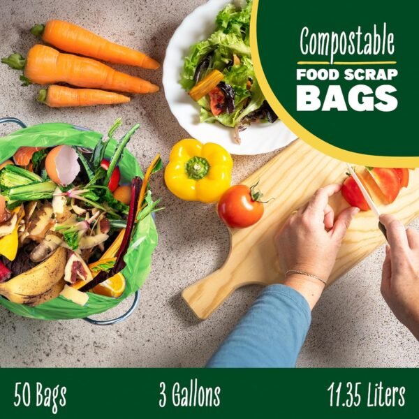 3 Gallon Compostable Trash Bags Drawstring, Heavy Duty Extra Thick 1 Mil, 11.36 Liter, 50 Bags, Small Kitchen Food Scrap Waste Bag, ASTM D6400, US BPI and OK Compost Home Certified - Image 5