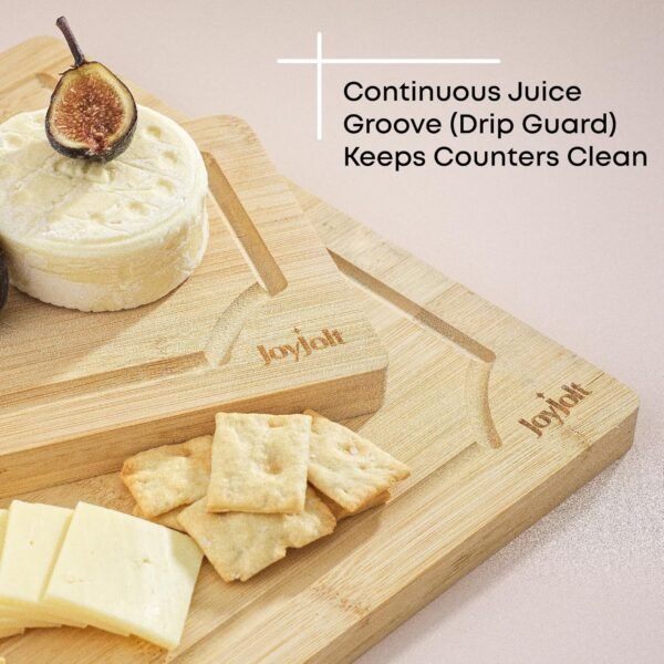 JoyJolt Bamboo Cutting Board Set, Wooden Cutting Boards for Kitchen. Large and Small Wooden Cutting Board Set; Serving Cheese Board, Bread Board or Chopping Board Set. Non Slip Wood Cutting Board Set - Image 3