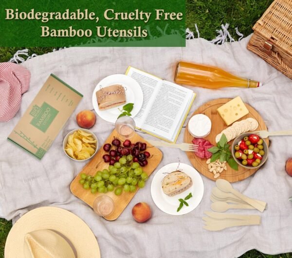 Disposable Bamboo Cutlery Sets - 150 Piece Total: 50 Forks, 50 Spoons, 50 Knives, 6 Inch Length Ecological Biodegradable Compostable Bamboo Utensils Bamboo Cutlery - Image 7