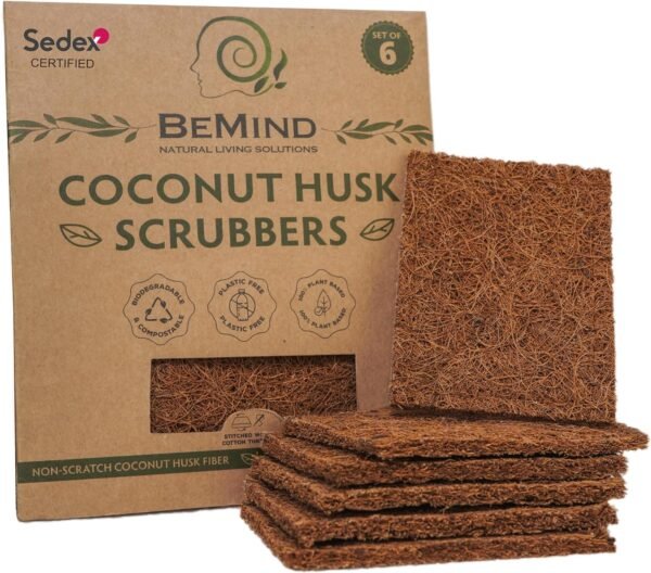 Coconut Husk Scrubber(6) Coconut Scouring Pads|Natural Dish Scrubber|Coconut Dish Scrubber|Eco Friendly Dish Scrubber|Coconut Scrubber|Coconut Husk Sponge|Coconut Husk Scouring Pad|Non-Scratch