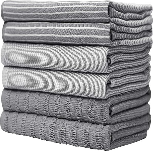 Premium Kitchen,Hand Towels (20”x 28”, 6 Pack) Large Cotton, Dish, Flat & Terry Towel Highly Absorbent Tea Towels Set with Hanging Loop Gray - Image 6
