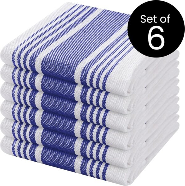 Blue Kitchen Towels Set - Pack of 6 Cotton Dish Towels for Drying Dishes 16x26 inch - Kitchen Hand Towels, Absorbent Tea Towels, Dish Towels for Kitchen, Quick Drying Kitchen Towel Set - Image 2