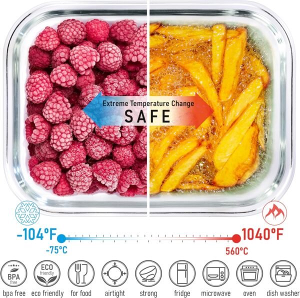 Glass Food Storage Containers With Bamboo Lids - Glass Meal Prep Containers - Set of 4 Airtight Stackable Food Storage Kitchen Containers - Eco-Friendly Oven Safe Nesting Lunch Containers - Image 4