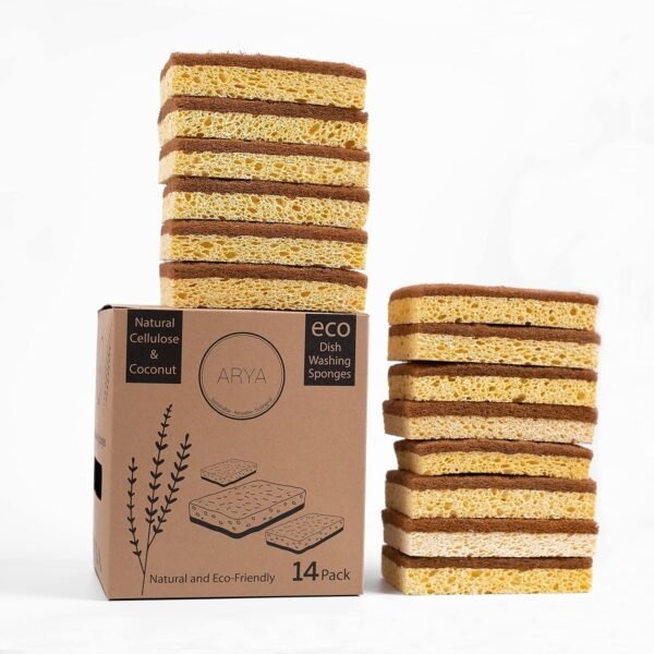 | Eco Dishwashing Kitchen Sponge Set 14 Pack | Coconut Fibres & Natural Cellulose | Eco-Friendly & Sustainable