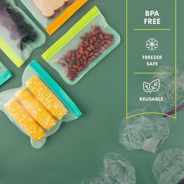 Pack of 10 Freezer Bags - BPA-FREE - Reusable Food Grade Storage Bags - Leakproof, - 2 Gallon Size, 4 Snack Size, 4 Sandwich Bags. - Image 2