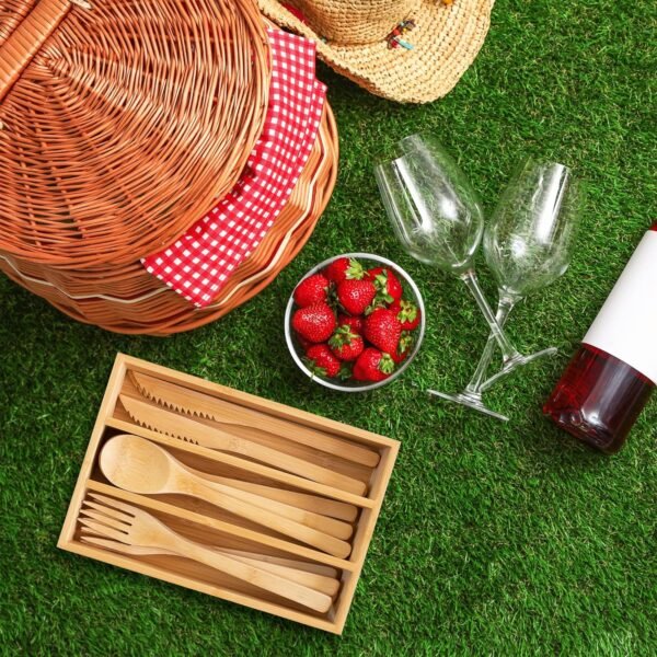 Totally Bamboo 12-Piece Reusable Bamboo Flatware Set with Portable Storage Case, Dishwasher Safe - Image 4