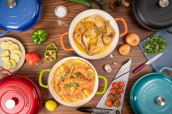 Cast Iron Dutch Oven with Lid – Non Stick Shallow Dutch Oven Pot, Oven Safe up to 500° F – Sturdy Cooking Pot – Enamelled Stockpot Cookware – Orange, 3.7-Quart, 30cm – by Nuovva - Image 9