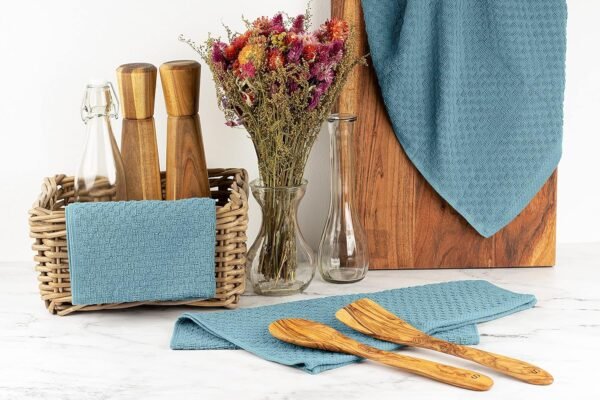 Super Absorbent Kitchen Towels 12 Pack - Premium 100% Cotton Kitchen Towels, 450GSM Thick Machine Washable Aqua Dish Towels for Kitchen Drying, Cleaning, Dobby Weave, Unmatched Quality - Image 4
