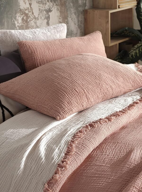 Organic Cotton 100% Dual Colored 4-Layer Muslin Throws and Pillowcases, Breathable Ultra Soft Muslin Throws,Lightweight and Pre-Washed (Terra Cotta & Beige, Twin XL) - Image 5