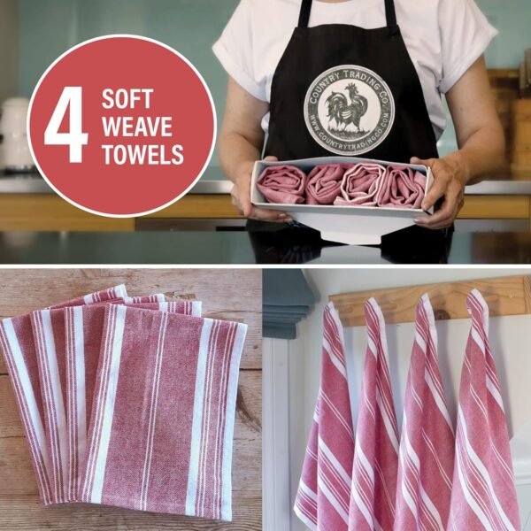 Country Trading Co. Big Thirsty Dish Towels - Organic Cotton Super Absorbent Kitchen Towels, Set of 4 – Soft Weave Machine Washable Tea Towels - 25” x 19” (Red) - Image 7