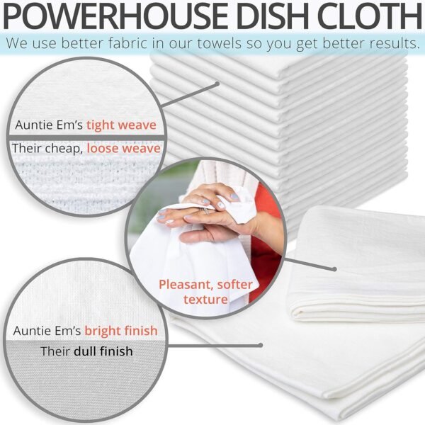 Aunti Em's Kitchen Flour Sack Dish Towels - Natural Cotton for Embroidery and Drying Glass, Hand, Dinnerware - Plain, Thick, Zero-Lint - Highly Absorbent - Set of 13, 27 x 27 Inch, White - Image 2
