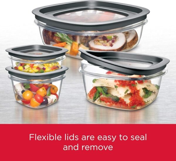 Rubbermaid 28-Piece Clear/Grey Food Storage Containers, Premium Snap Bases, and Various Size Lids, Perfect for Meal Prep, Leftovers, and Dishwasher Safe - Image 3