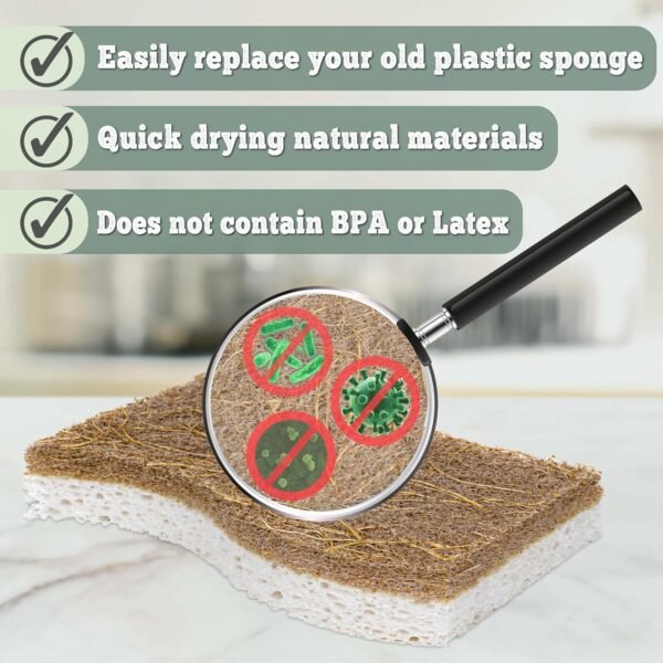 Natural Kitchen Sponge - Biodegradable Compostable Cellulose and Coconut Scrubber Sponge - 14pcs - Image 3