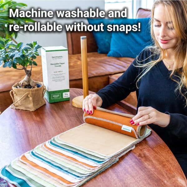Reusable Paper Towels - Value Pack of 24 Paperless Towels! 100% Cotton, Super Soft, Absorbent, Washable and Made To Last Cut Back Waste Less with our Cloth By ZeroWastely - Image 3