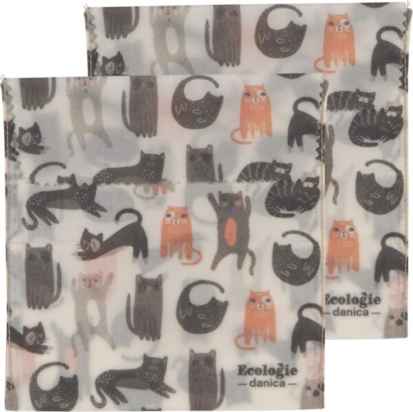 Ecologie by Danica Reusable Beeswax Sandwich Bag Cats, Reusable Food Storage Wrap, W6.5 x L6.5", Set of 2