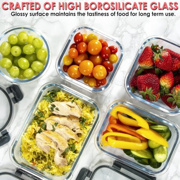 Glass Food Storage Containers with Lids - Hinged Locking Lids - 100% Leak Proof Glass Meal-Prep Containers Great for Lunch - Image 6