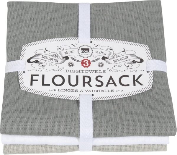 Now Designs Floursack Kitchen Dish Towels, 20 x 30in, London/White/Grey, 3 Count