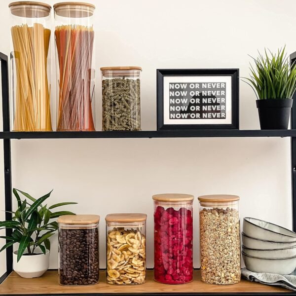 Kitchen Storage Jars 34oz - Set of 3 Bamboo Lid Storage Containers - Square Glass Food Storage Jars - Airtight Glass Pantry Storage - Image 9