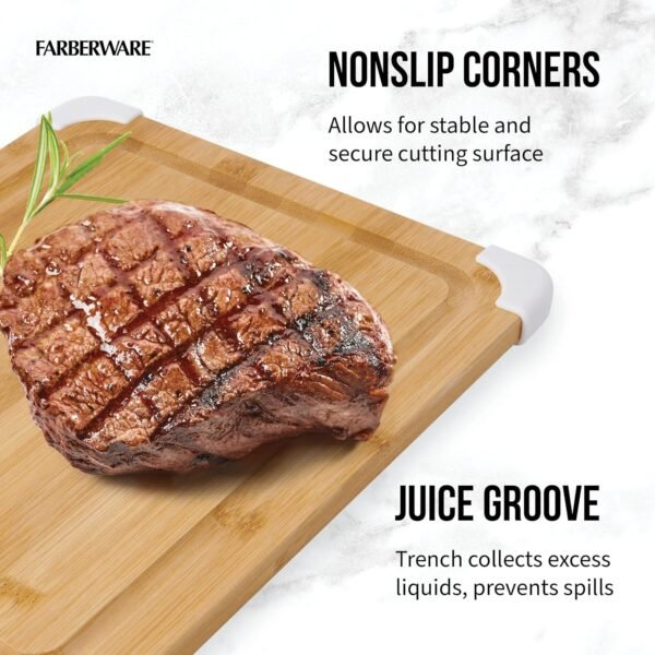Farberware Nonslip Bamboo Cutting Board with Juice Groove, 11x14 Inch, White - Image 5
