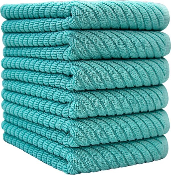 Premium Kitchen Towels (16”x 25”, 6 Pack) | Large Cotton Kitchen Hand Towels | Dish Towels | Diagonal Weave Design | 445 GSM Highly Absorbent Tea Towels Set with Hanging Loop | Aqua - Image 2