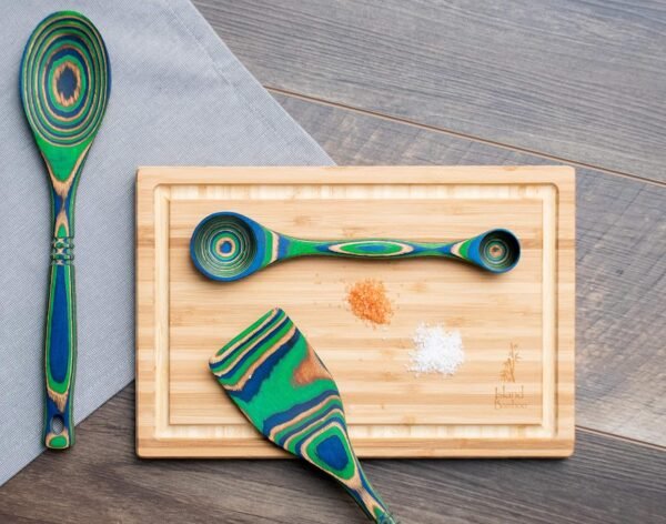 Peacock Pakkawood Baking Set – 3 Piece Kitchen Bakeware Set with Spoon, Spatula, & Double-sided 1 TBS & 1 tsp Measuring Spoon, Eco-friendly Utensils for Housewarming - Image 3