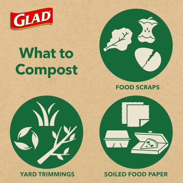 Glad Trash Bags, Kitchen Compost Bags 2.6 Gallon Garbage Bags, 100% Compostable Bag, Febreze Lemon, 44 Count (Package May Vary), Light Yellow - Image 4