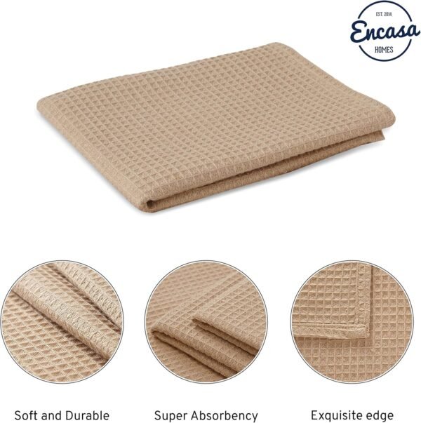 Encasa Homes Anti-Odour Waffle Kitchen Dish Towels, 18 x 28 inch (4 Pc Set) Highly Absorbent, Tea Towels for Cleaning & Quick Drying, Eco-Friendly Cotton - Beige - Image 2