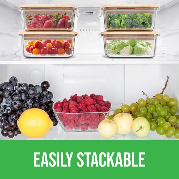Glass Food Storage Containers with Bamboo Lids (4 Pack, 36 Ounce) Eco Friendly Meal Prep Containers Airtight – Plastic Free, BPA Free - Image 6