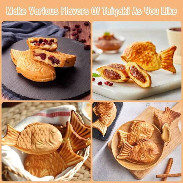 Taiyaki Fish Waffle Maker Machine with Non Stick Cooking Plate, Electric Japanese Fish Shaped Waffle Iron Pan, Korean Bungeoppang Pan, Recipe Included - Image 5