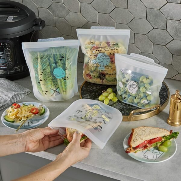 Pyrex Platinum Silicone 4-Pc Storage Set, 2 Reusable Sandwich Bags, 2 Reusable Half-Gallon Freezer Bags, Non-Toxic, BPA-Free, Airtight & Leak-Proof, Microwave, Freezer Safe, Star Wars - Image 3