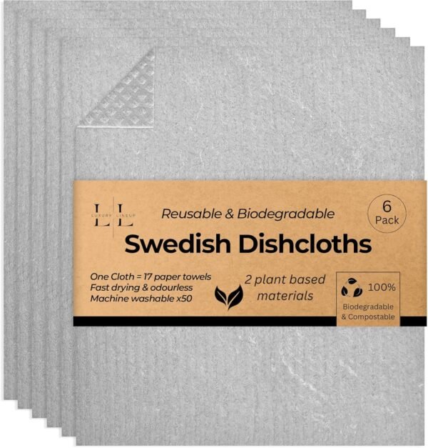 Swedish Dishcloths for Kitchen 6 Pack, Eco Friendly Reusable Paper Towels, Cellulose Sponge Cleaning Cloths, Swedish Dish Cloths for Washing Dishes from