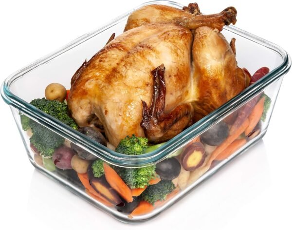 14 Cup/ 112 oz LARGE Glass Food Storage Container with Locking Lid. Ideal for Storing food, Vegetables or Fruits. Baking Casserole, Lasagna, Baking, Roasting chicken & lot of other tasty Food BPA-Free