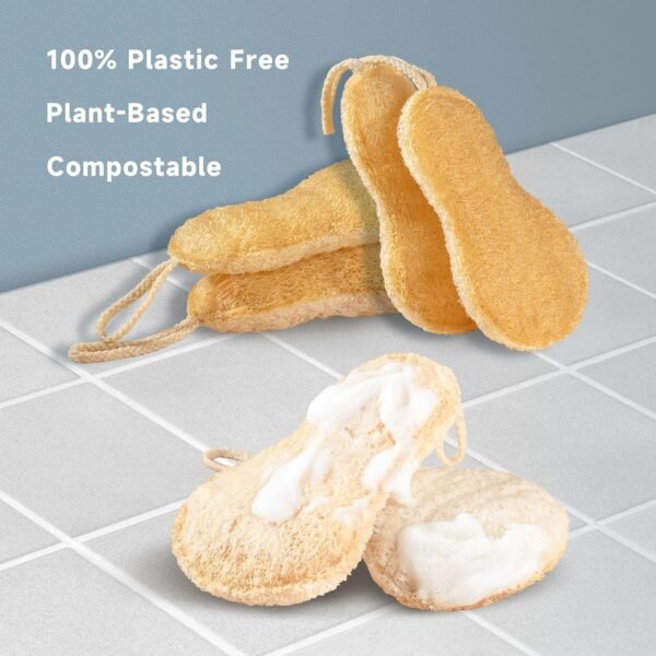 Loofah Exfoliating Body Scrubber, Natural Loofah Sponge, Dual-Sided, Ergonomic Shape, Organic, 100% Biodegradable, for Women, Men, Shower, Bath, Travel (Pack of 3) - Image 6