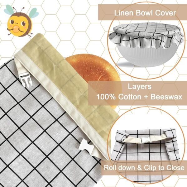 Reusable Beeswax Bread Bag,Linen Beeswax Bread Bags With Bowl Cover for Homemade Sourdough Bread,Freezer Storage Bag to Keep Fresh,Sourdough Bread Food Bag Baking Set - Image 5