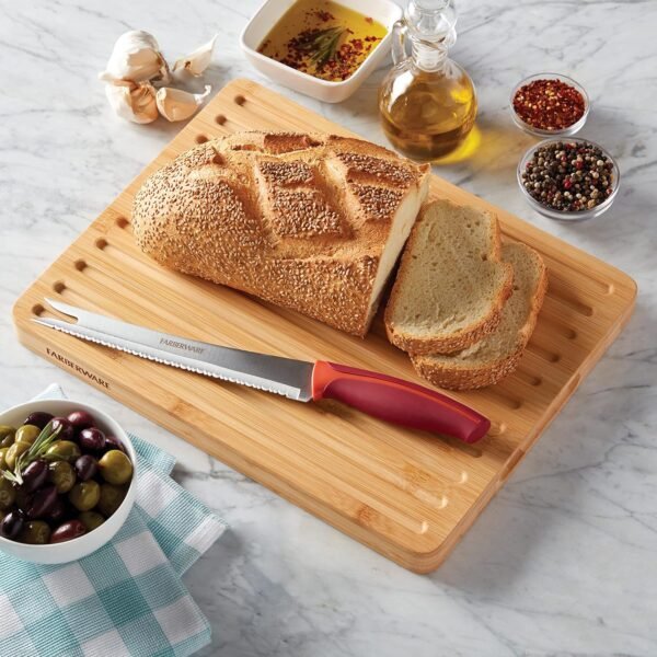 Farberware Bamboo Bread Cutting Board with Finger Grip and Juice Groove, 11x14 Inch, Bamboo - Image 5