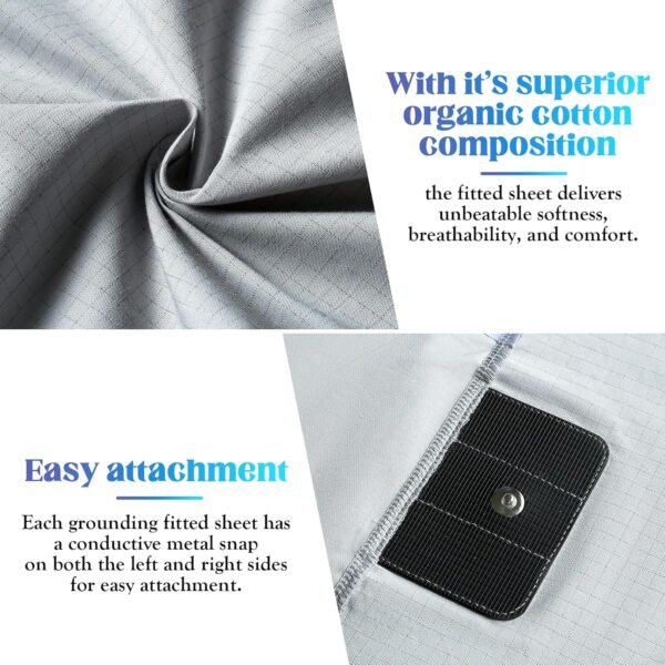 Calmbee Grounding Sheets King Size, 10% Pure Silver Fiber + 90% Organic Cotton, Grounding Sheet Earth Connected Bedding, Queen, 78"x 80"x 15", Fitted Earth Sheets with Grounding Cord, Gray - Image 5