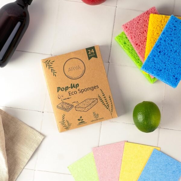 | Pop-Up Eco Sponges 24 Pack | Natural Cellulose | Compostable & Biodegradable | Compressed Kitchen & Bathroom Sponges | Plastic-Free & Non-Scratch (24) - Image 2