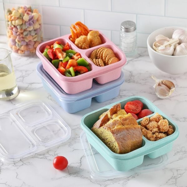 3PCS Snack Containers, Stackable Snack Box Container with 3 Compartments, Lunch Containers & Bento Box for Kids and Adults (3Pack, 3Colors) - Image 6