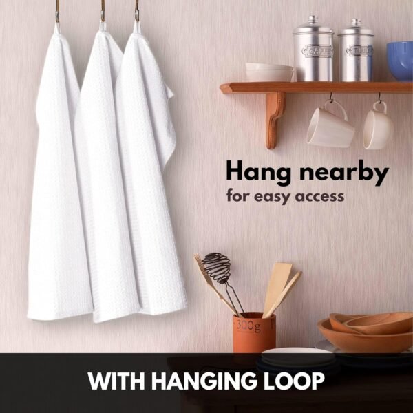 Waffle Kitchen Dish Towel 100% Cotton, Soft Absorbent Quick Drying Hand Cleaning Towel for Multipurpose, Bar, Tea Towel 16x26 Inches, Set of 4, White - Image 3
