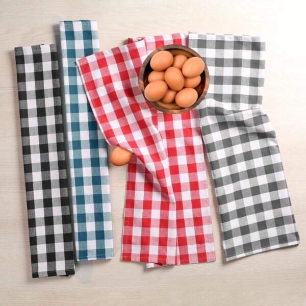 Gingham Buffalo Check Kitchen Towels, 4 Pack, 16x26 Inches, 100% Cotton - Super Absorbent, Quick Drying, Hand Towels for Drying Dishes, Dish Cleaning Towels with Hanging Loop, Multi - Image 4